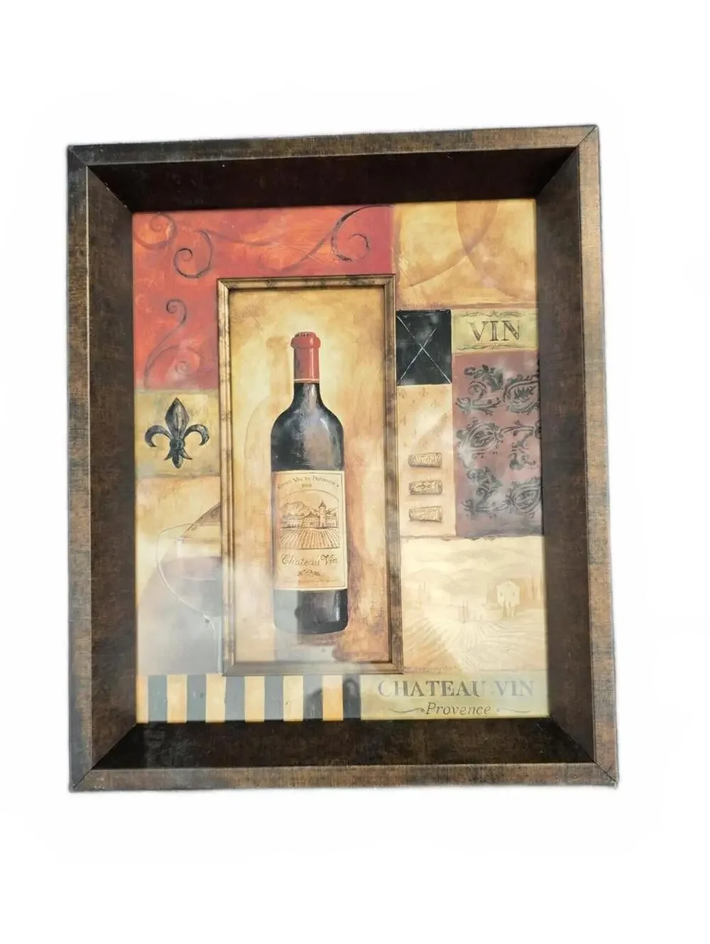 Decorative Chateau Vin Framed Wine Bottle Wall Decor Picture